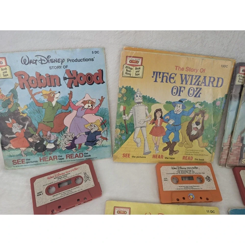 Vintage Walt Disney Read-Along Book & Tape Lot Poppins Oz Robin Hood Garfield